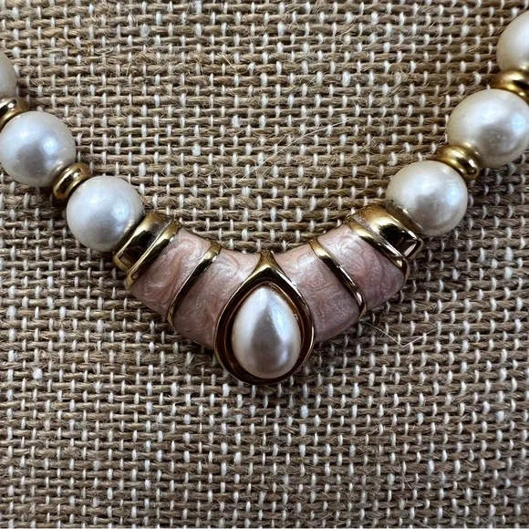 Napier Gold and Cream Necklace with Faux Pearl Highlights - Picture 2 of 5